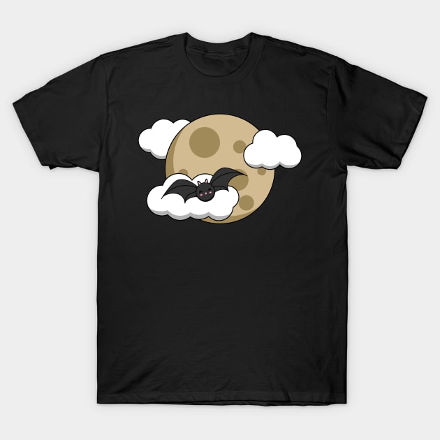 Kawaii Happy Bat Flying on Full Moon T-Shirt by BirdAtWork